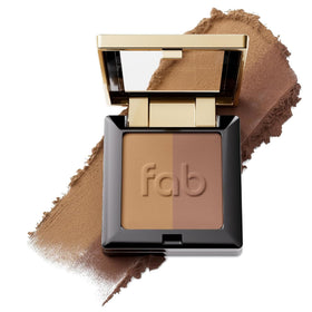 Fab Brows front compact showing light brown refill and neat pan, easy travel benefit