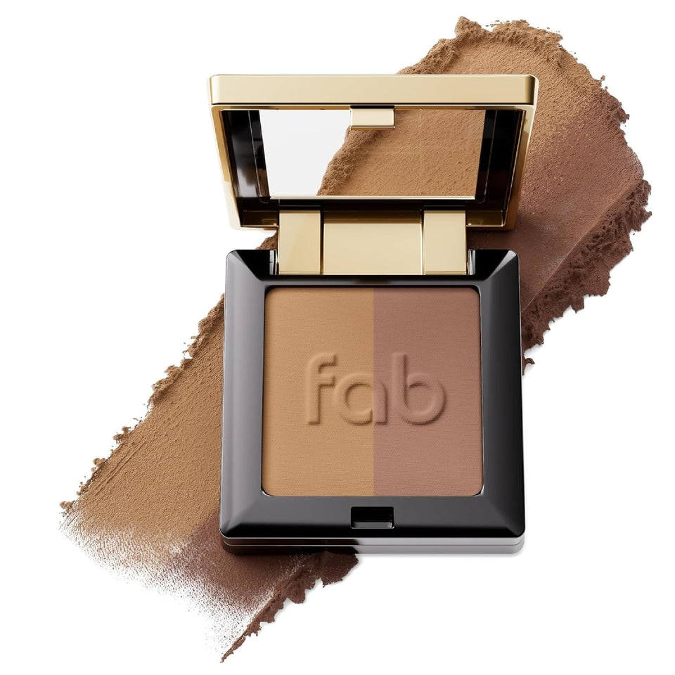 Fab Brows front compact showing light brown refill and neat pan, easy travel benefit