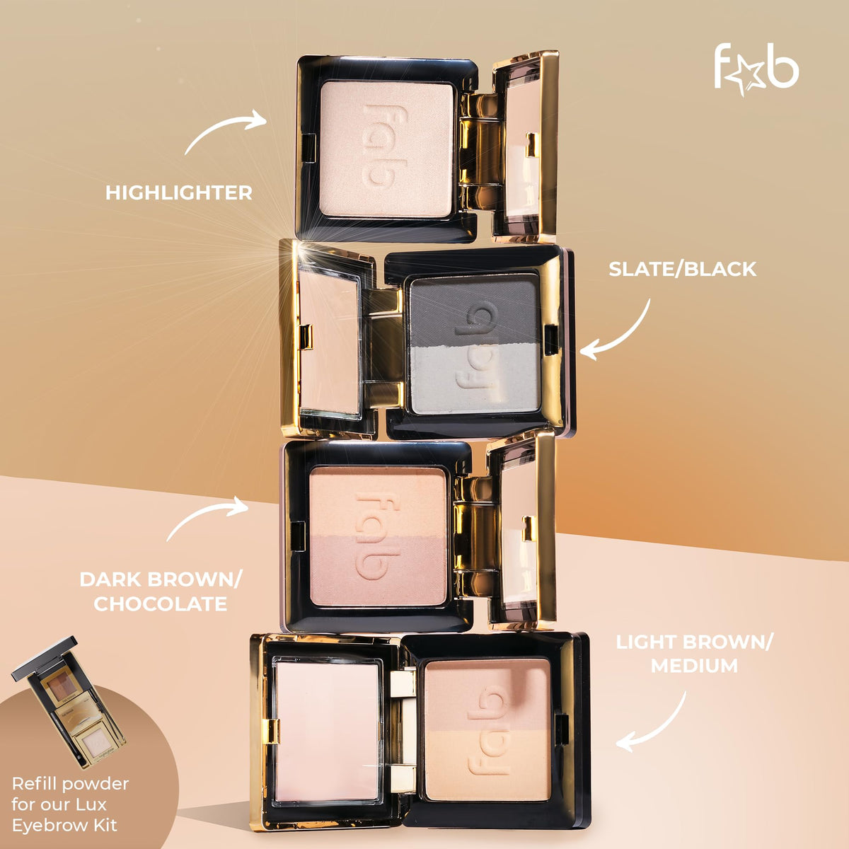 Fab Brows botanical ingredients beside refill showing natural extracts and nourishing care