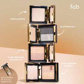 Fab Brows botanical ingredients beside refill showing natural extracts and nourishing care