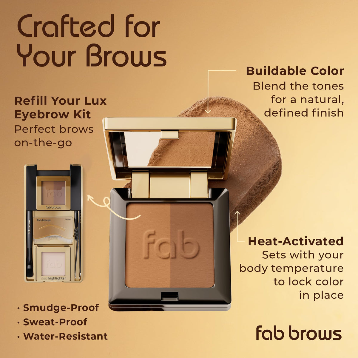 Fab Brows close-up of powder texture revealing smooth, blendable pigment and control