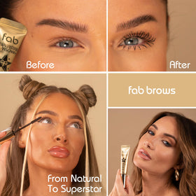 Fab Brows label detail highlighting keratin and biotin for conditioned-looking lashes
