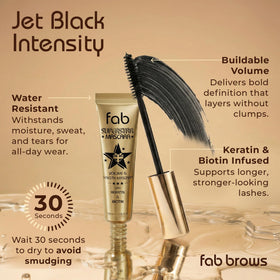 Fab Brows black stroke swatch demonstrating rich pigment and buildable coverage