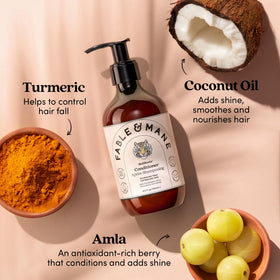 Fable & Mane after-rinse hair showing glossy shine and reduced frizz benefit