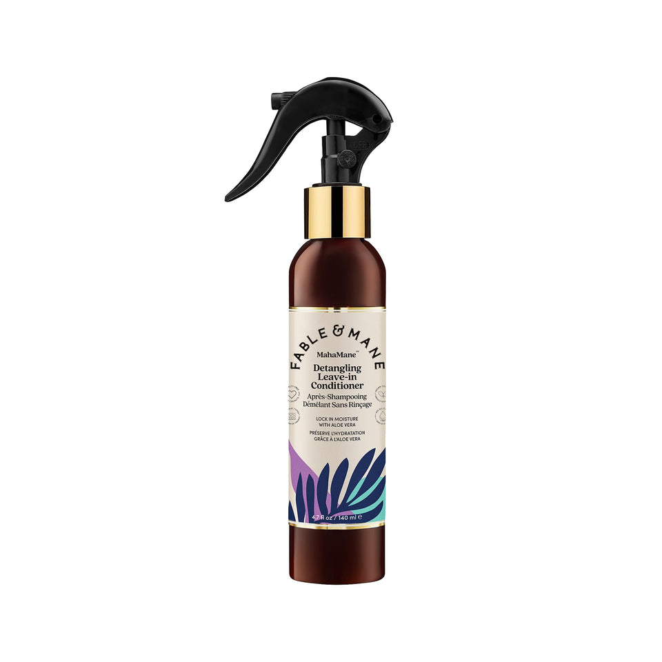 Fable & Mane front packaging showing detangling leave-in benefits