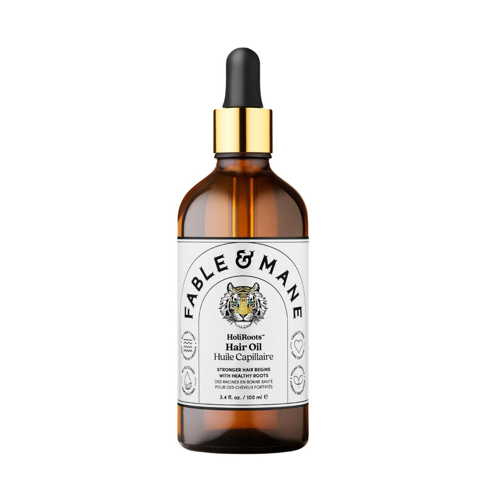 Fable & Mane front packaging shot showing bottle and box, communicates premium care