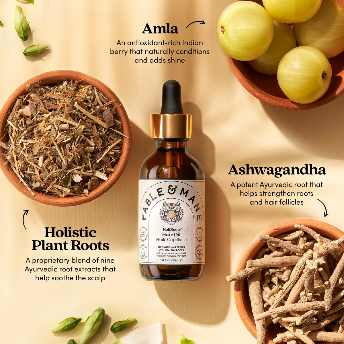 Fable & Mane label close-up highlighting ingredients and clean formula