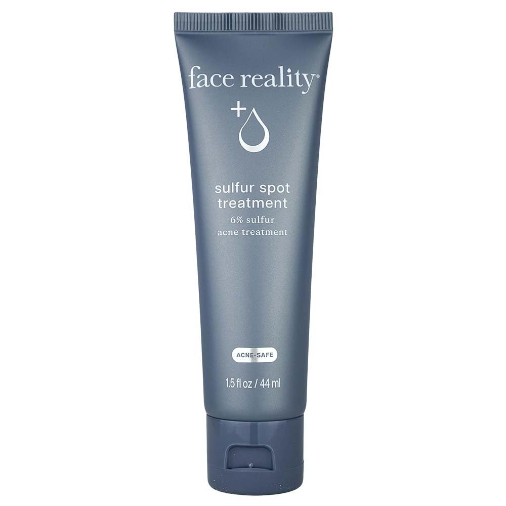 Face Reality Skincare tube front view shows compact 1.5 oz packaging and targeted use