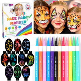 FACEGEM LONDON front packaging showing colourful face paint pots and stencils for easy transport