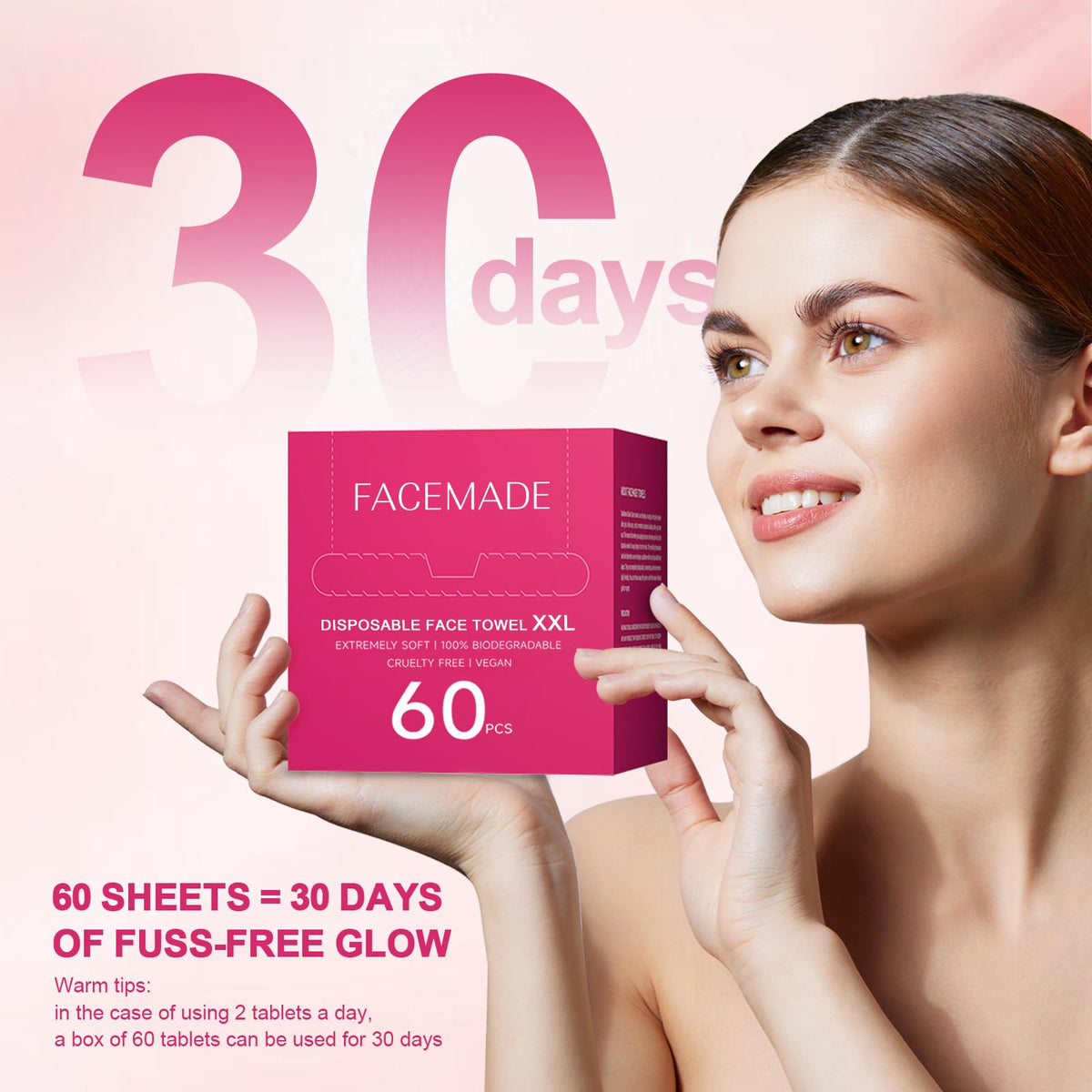 FACEMADE towel absorbing water demonstrating high absorbency and fast-dry benefit