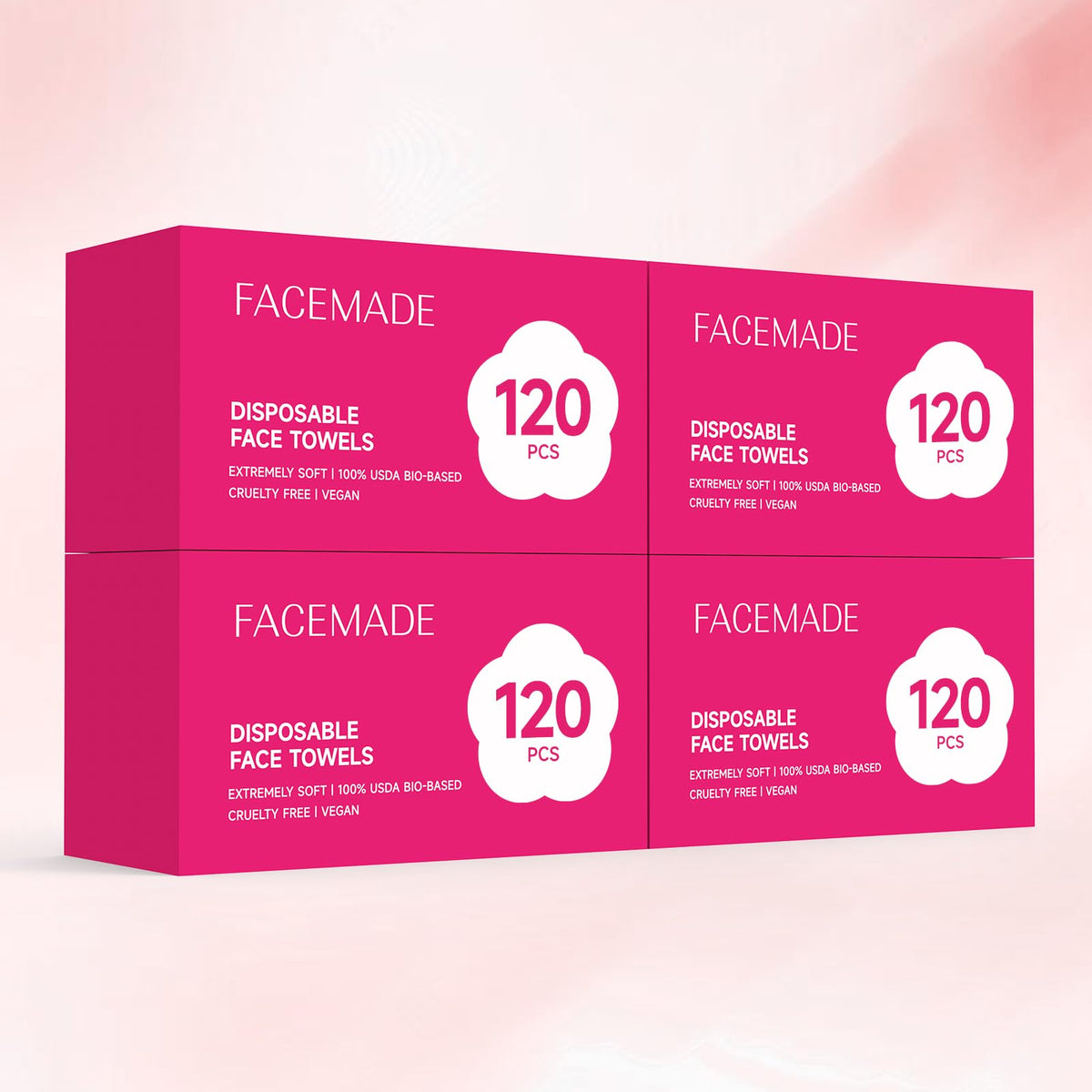 FACEMADE front packaging showing pack count and biobased benefit