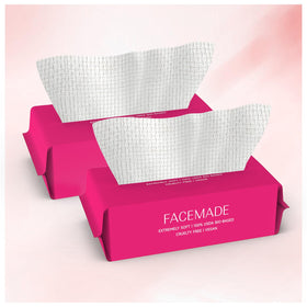 FACEMADE front packaging showing two 100-count packs and benefits
