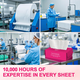 FACEMADE stacked sheets showing thickness and absorbency advantage