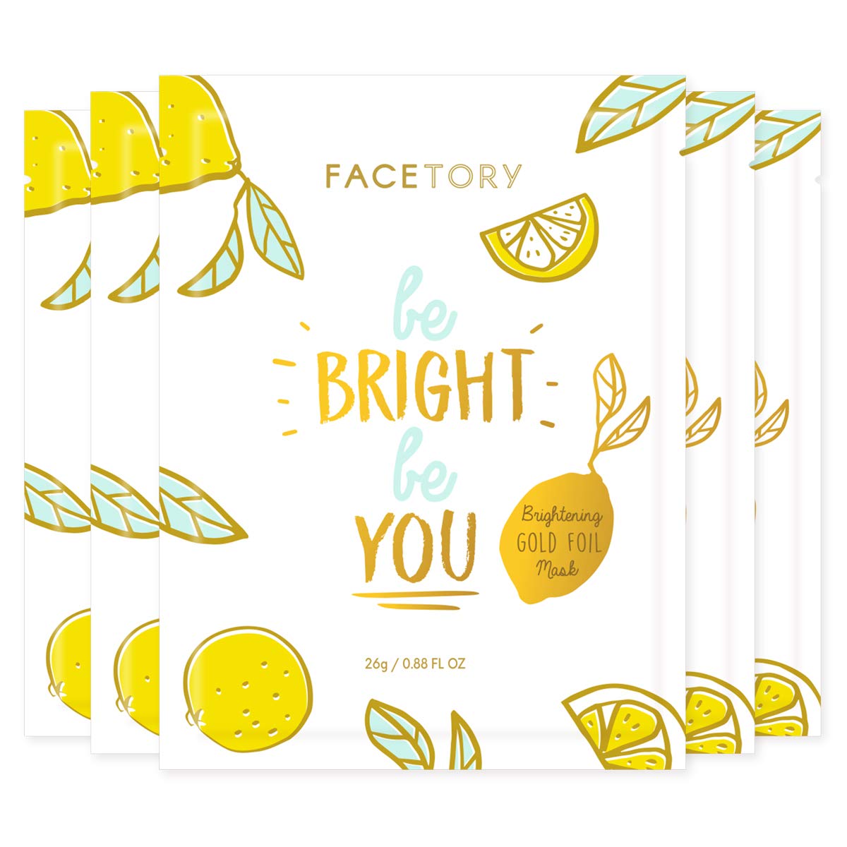 FACETORY front packaging showing five brightening masks and brand clarity