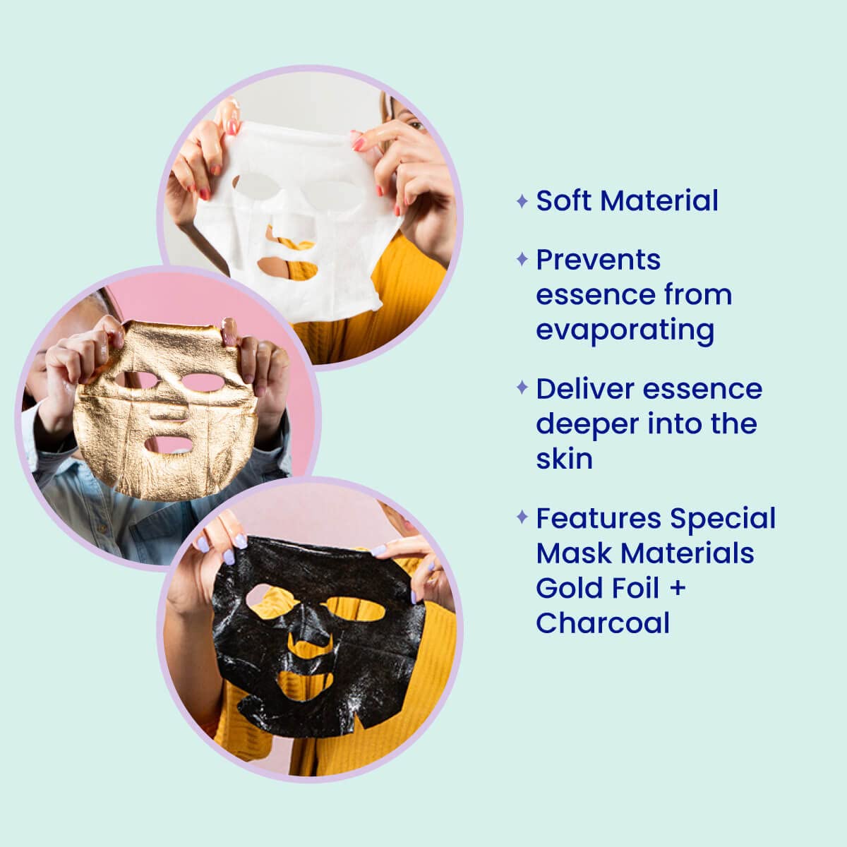 FACETORY visual of ceramide, aloe vera, and tea tree ingredients communicating gentle hydration