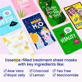 FACETORY mask being applied to face demonstrating easy fit and instant soothing benefit