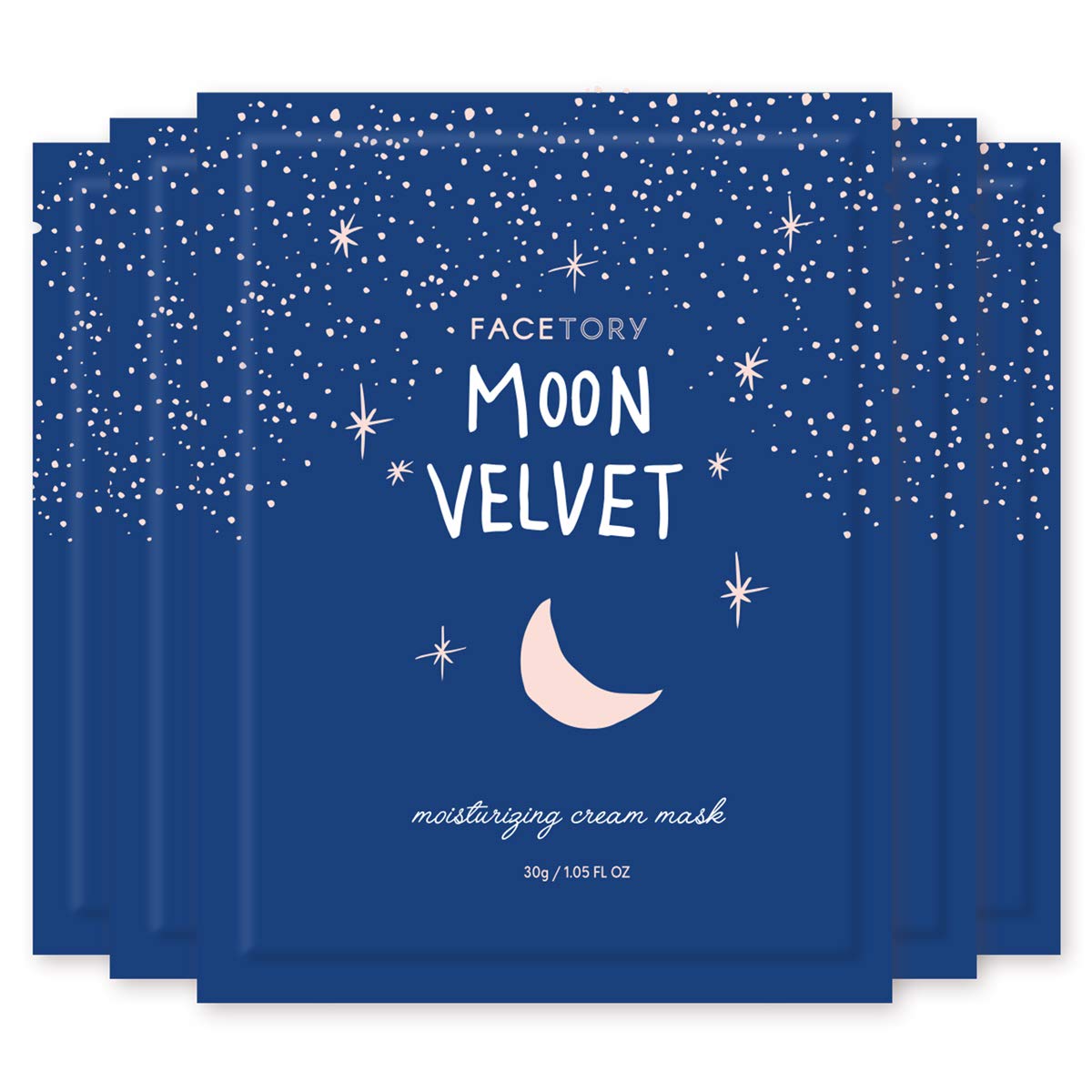 FACETORY front packaging of Moon Velvet five-pack showing product and benefits