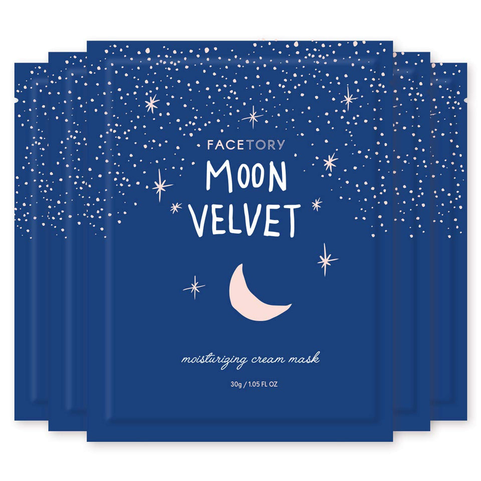 FACETORY front packaging of Moon Velvet five-pack showing product and benefits