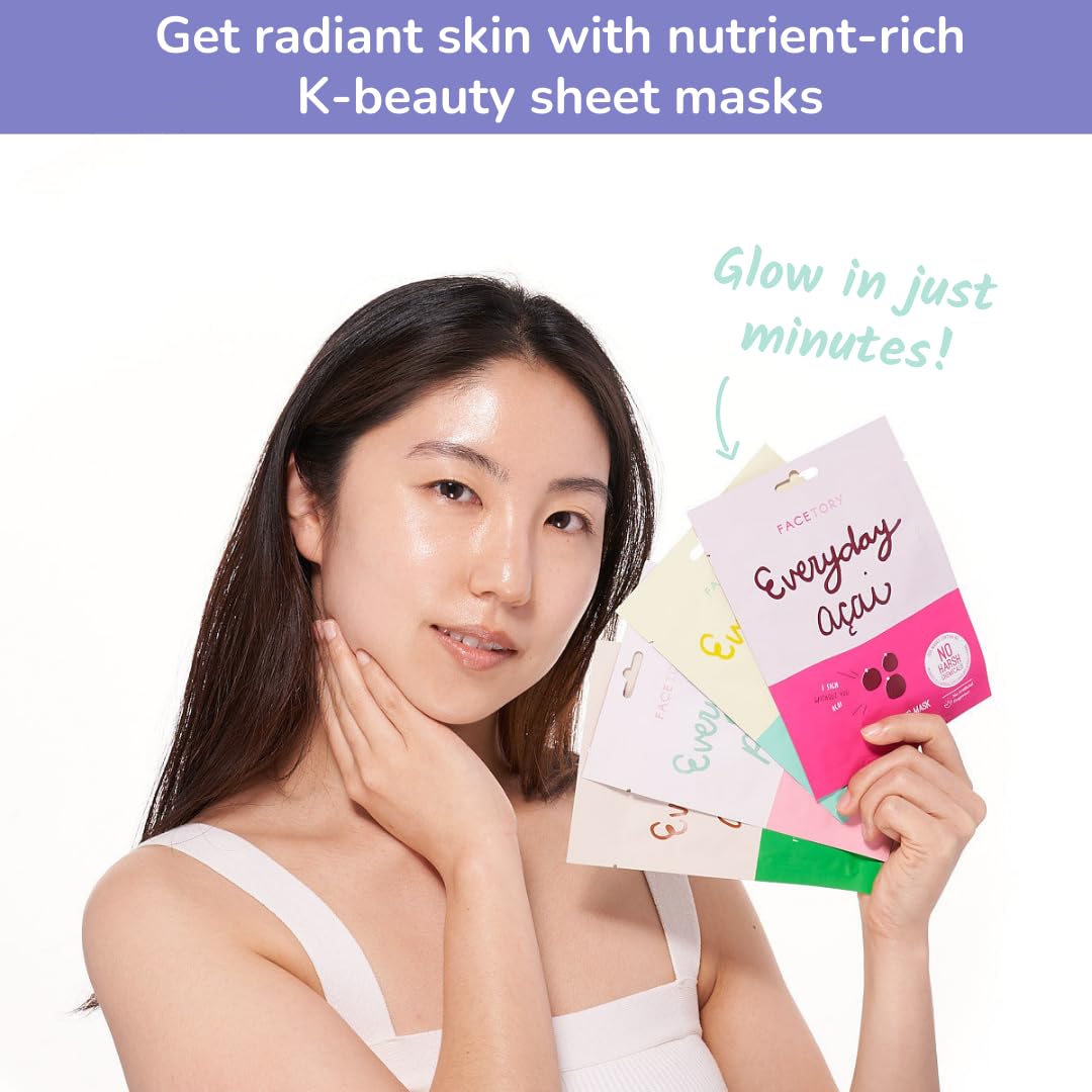 FACETORY single sheet mask flat-lay displaying cloth texture and soaked essence