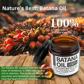 Fadelo Batana oil poured with spoon from jar showing pure product and easy scoop benefit