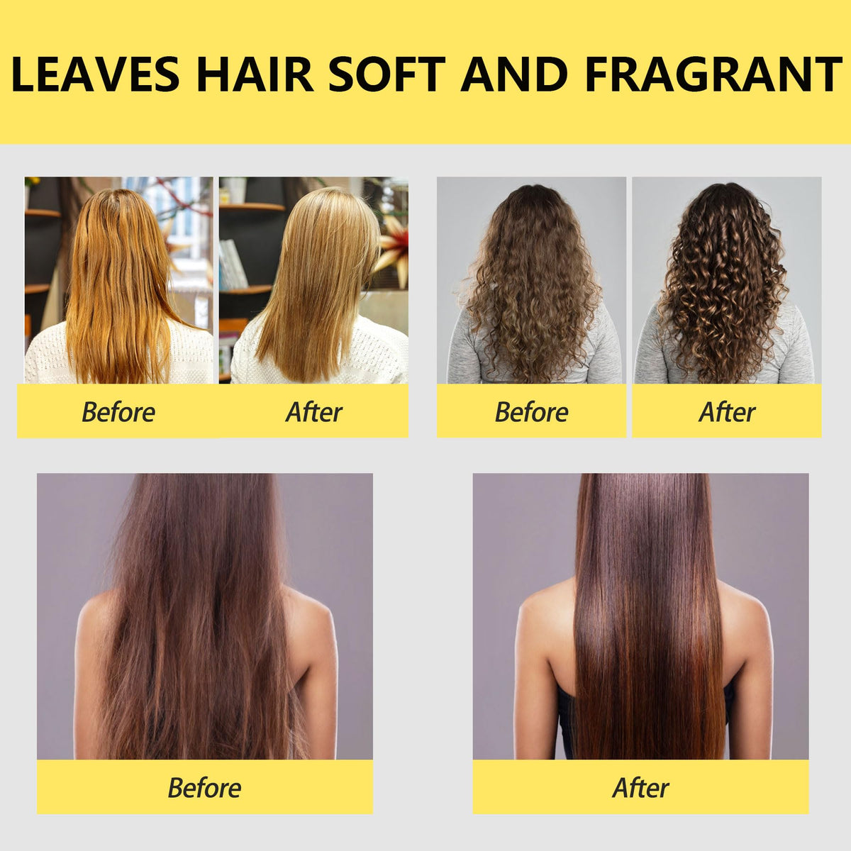 Fadelo before and after comparison showing smoother shinier hair
