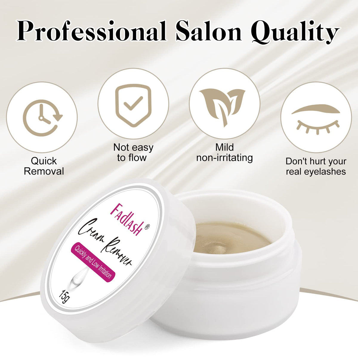 FADLASH cream texture close-up demonstrating thick, non-runny formula for safer application