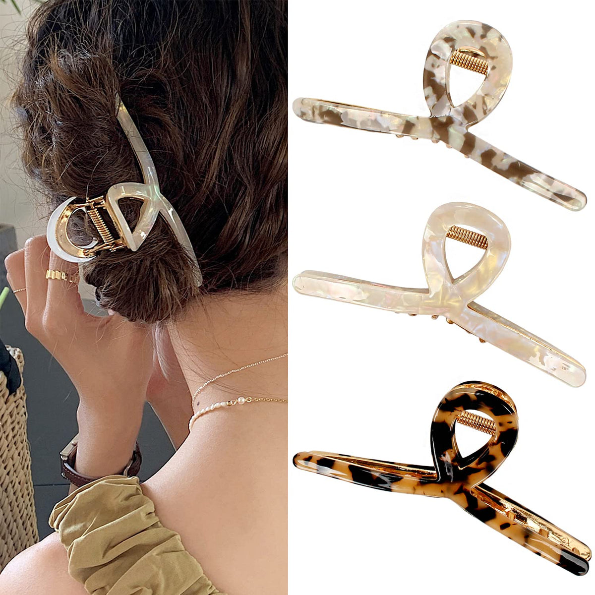 FAELBATY front view of three butterfly clips shows style and variety