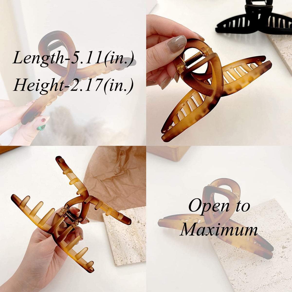 FAELBATY clip held in hand to show scale and how it fits long hair comfortably