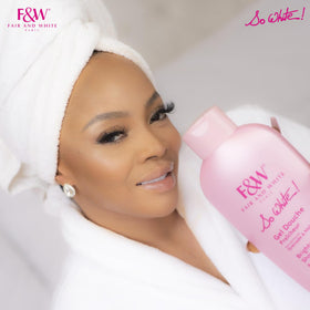 FAIR & WHITE model after shower showing soft, visibly nourished skin
