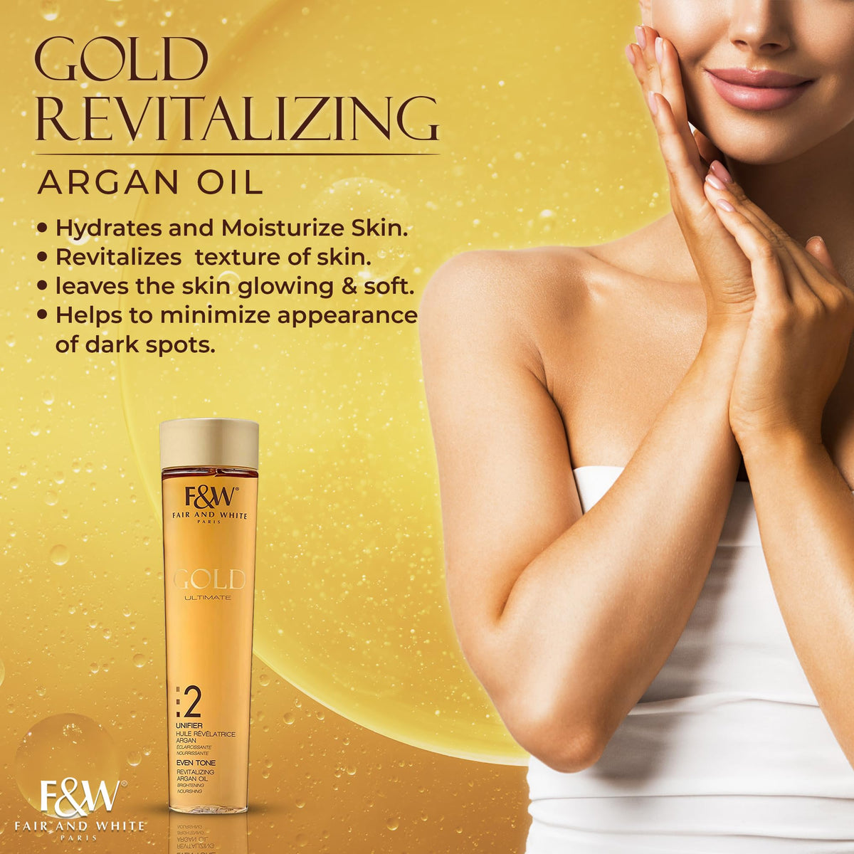FAIR & WHITE lotion texture pouring to show lightweight absorbent formula benefit