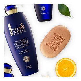 FAIR & WHITE bottle on bathroom shelf in lifestyle setting suggesting everyday routine enhancement
