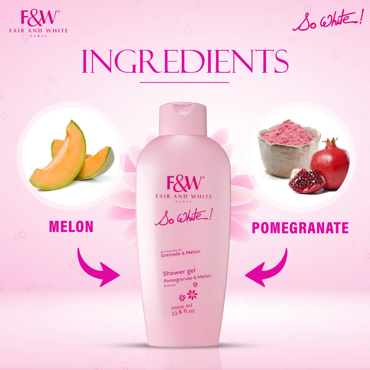 FAIR & WHITE pomegranate and melon extracts highlighting natural antioxidants