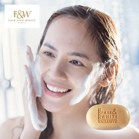 FAIR & WHITE soap on bathroom shelf for a refreshed skincare routine