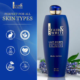 FAIR & WHITE pump dispensing lotion for easy controlled application and convenience