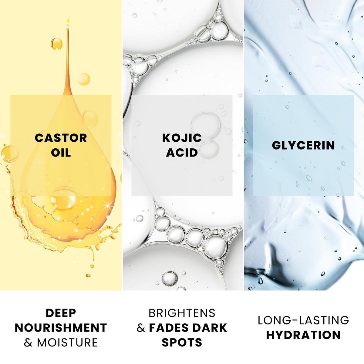 FAIR & WHITE serum texture close-up showing lightweight, fast-absorbing finish