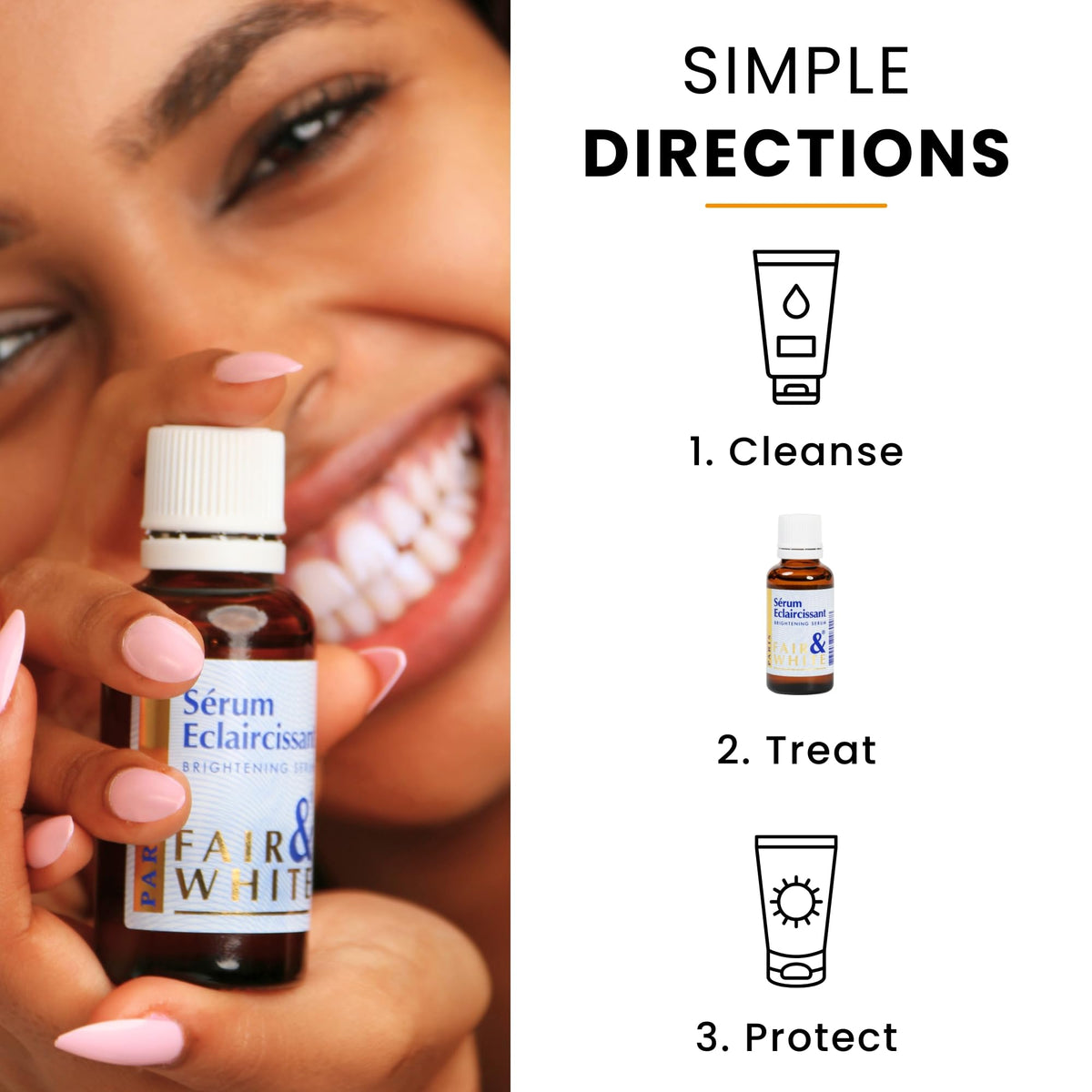 FAIR & WHITE serum paired with SPF demonstrating complementary protection benefit