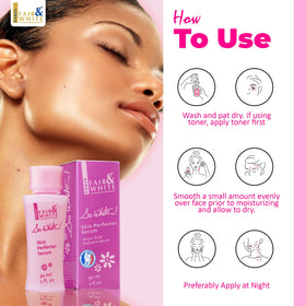 FAIR & WHITE applying serum to elbow to show smoothing and brightening effect