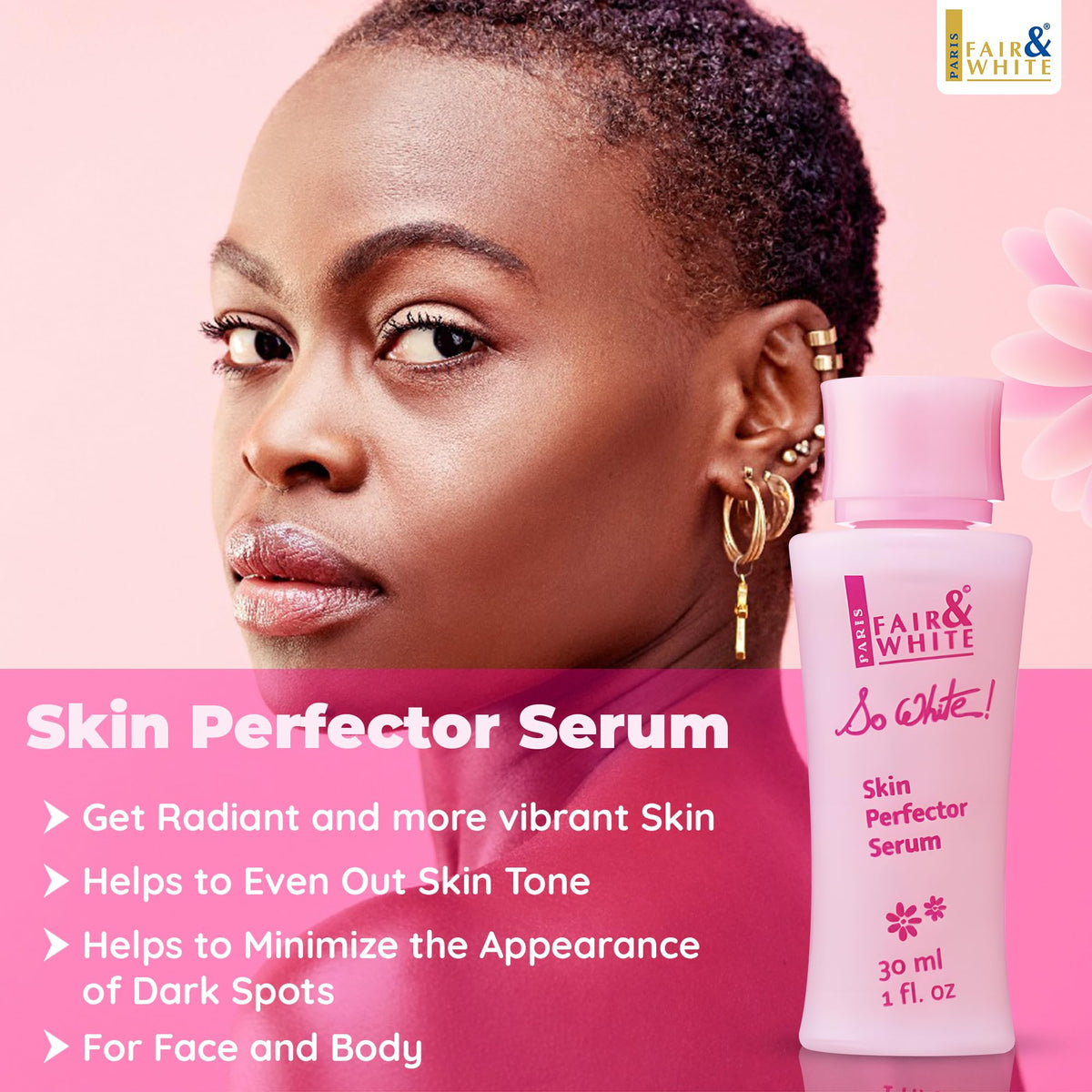 FAIR & WHITE dropper dispensing serum showcasing precise application benefit