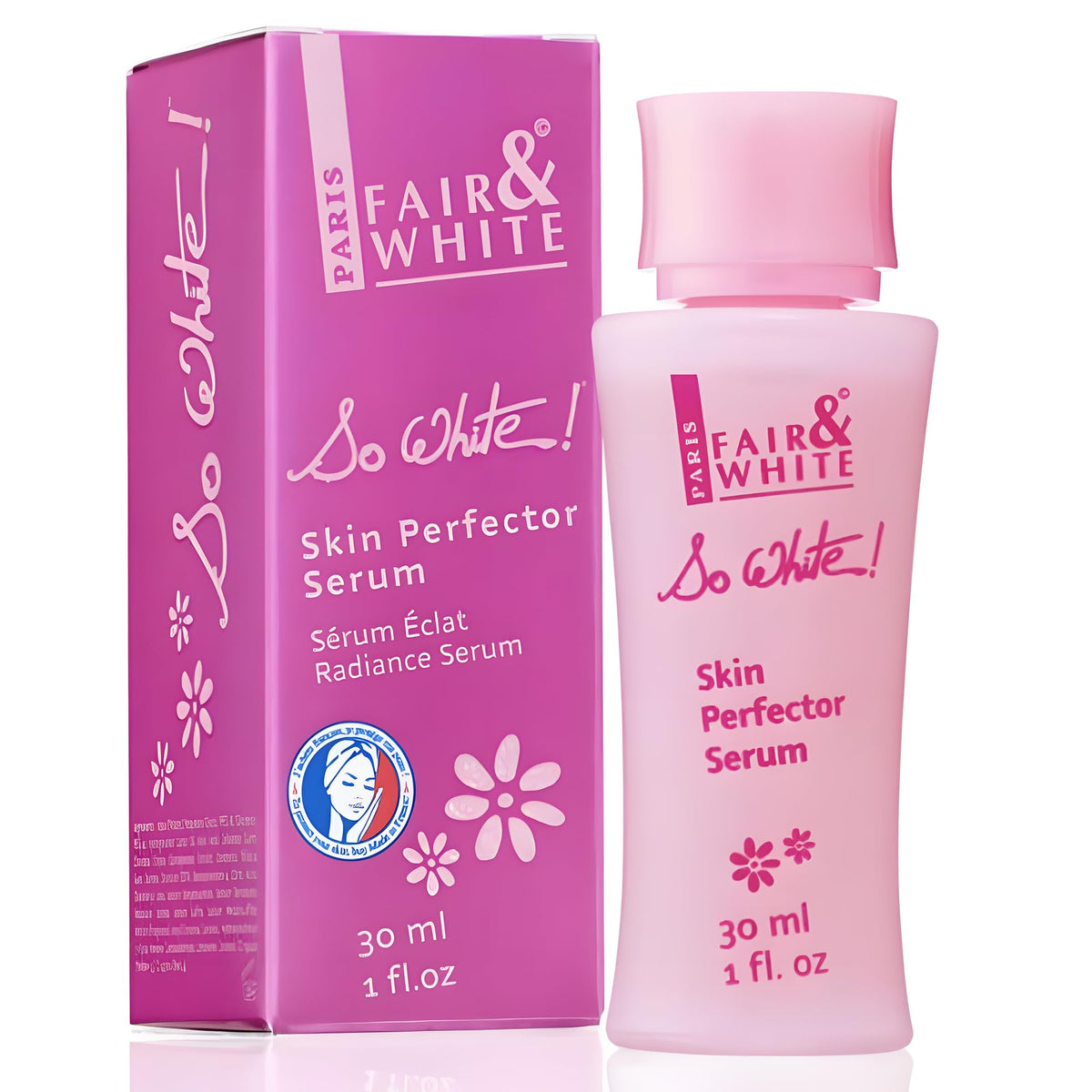FAIR & WHITE front view of 30ml bottle showing packaging and brand benefits