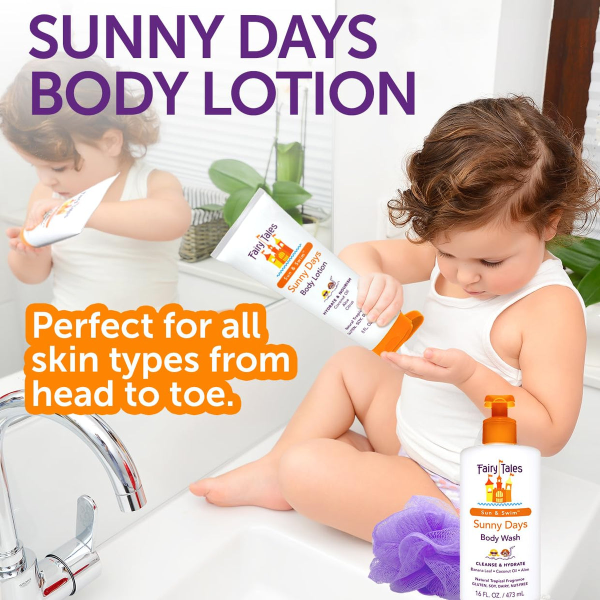 Fairy Tales lotion texture close-up showing creamy, fast-absorbing finish