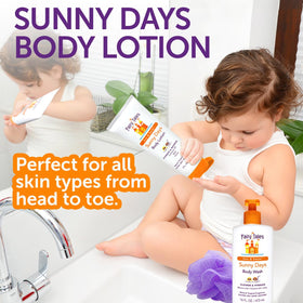 Fairy Tales lotion texture close-up showing creamy, fast-absorbing finish
