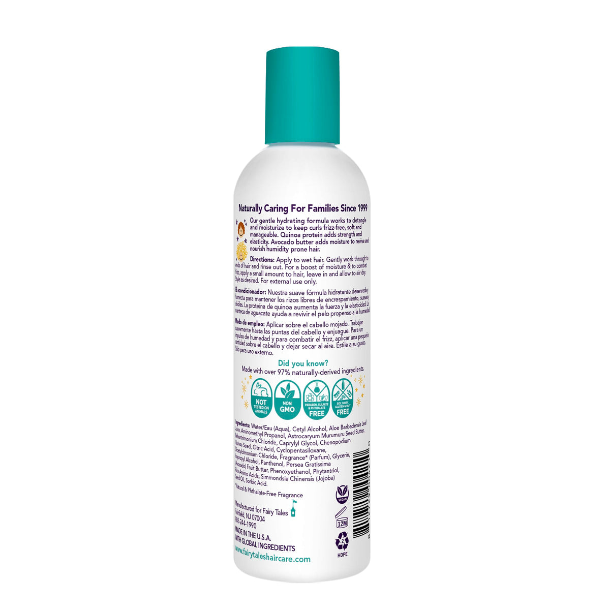 Fairy Tales back label closeup listing ingredients and clean formula benefits for parents