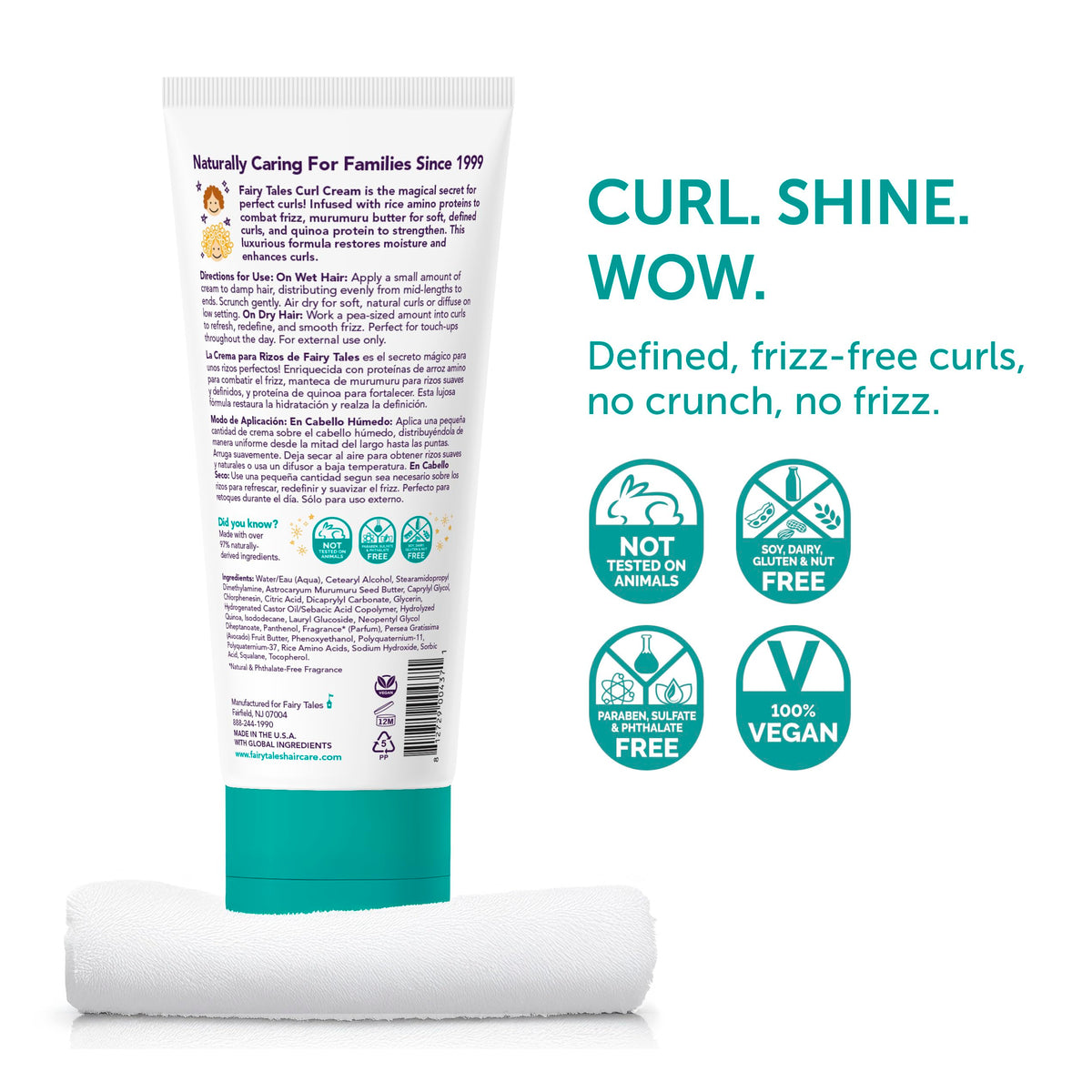 Fairy Tales Curly Q cream texture closeup highlights lightweight spreadability