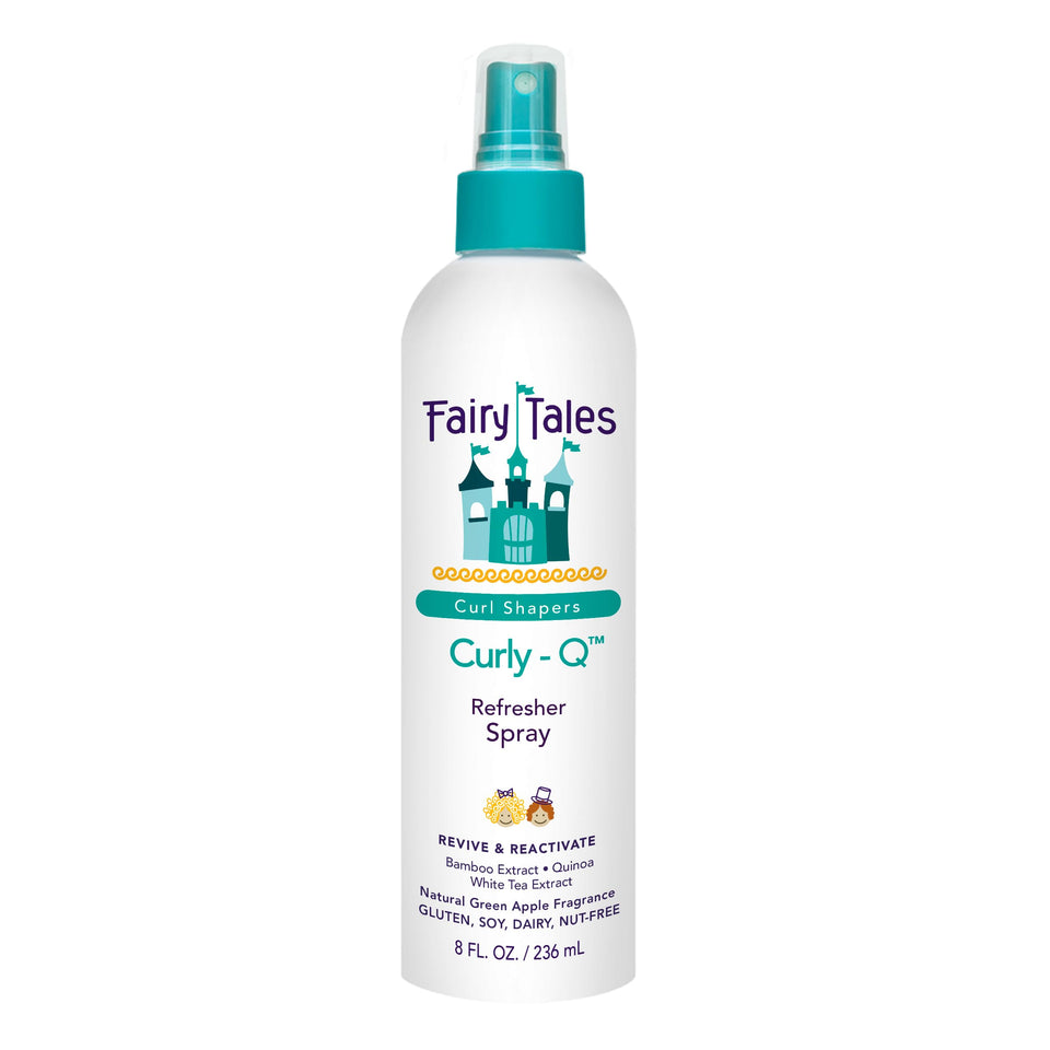 Fairy Tales Curly-Q front bottle shows branding and size benefits