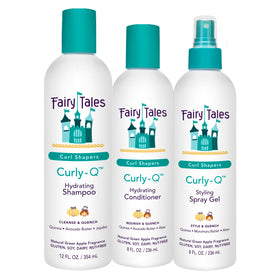 Fairy Tales front packaging showing three-piece curl care kit and benefits