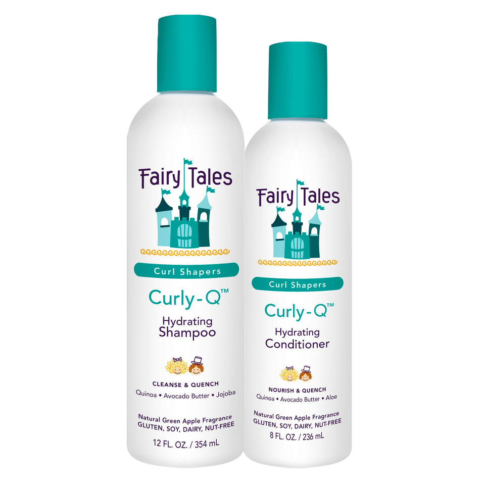 Fairy Tales front packaging showing 12oz shampoo and 8oz conditioner, gentle hydration