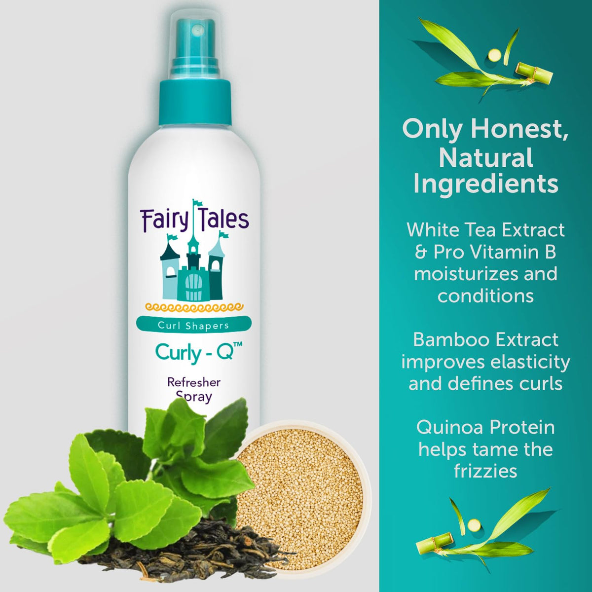Child using Fairy Tales Curly-Q spray for defined bouncy curls