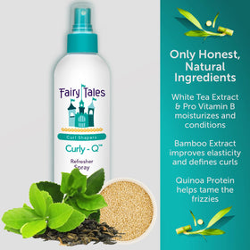 Child using Fairy Tales Curly-Q spray for defined bouncy curls