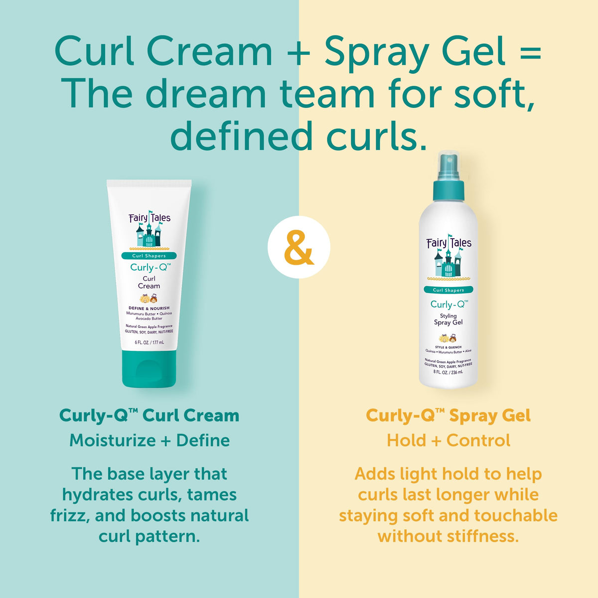 Fairy Tales Curly Q on bathroom shelf lifestyle evokes kid-friendly routine benefit