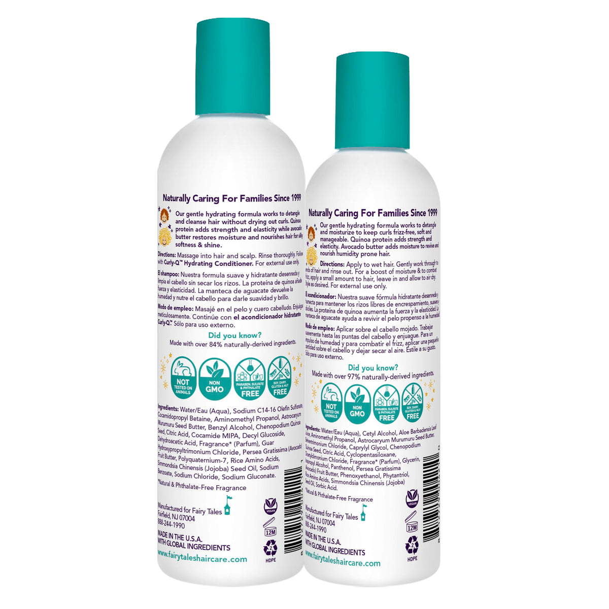 Fairy Tales shampoo pump closeup, brand dispensing mild cleanser for curls